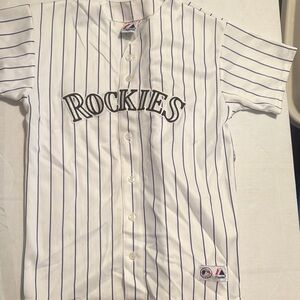 Rockies Kids White Pinstripe Button-Front Jersey